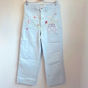 Madewell Custom Embroidered Slim Emmett Wide-Leg Crop Pants in Speckle SZ 28 T